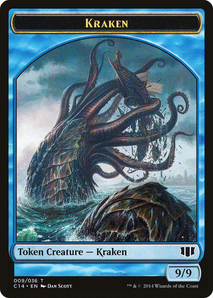 Kraken // Zombie (Blue) Double-sided Token (C14-009) - Commander 2014 Tokens
