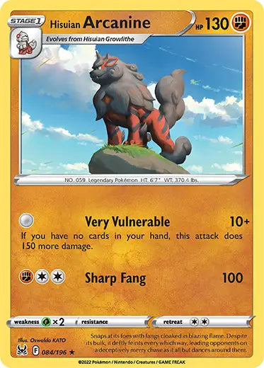 Pokemon TCG: Lost Origin - Arcanine 084/196 Non-Holo Double Sleeved Pokemon TCG: Lost Origin - Arcanine 084/196 Non-Holo Double Sleeved