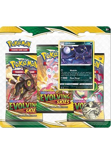 Pokemon TCG: Sword & Shield 7 Evolving Skies - 3 Pack Blister Umbreon Double Sleeved Pokemon TCG: Sword & Shield 7 Evolving Skies - 3 Pack Blister Umbreon Double Sleeved