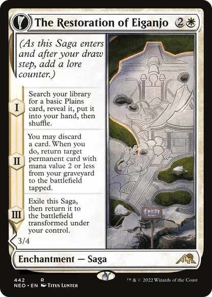 The Restoration of Eiganjo (Extended Art) (NEO-442) - Kamigawa: Neon Dynasty: (Extended Art, fandfc, enchantment)