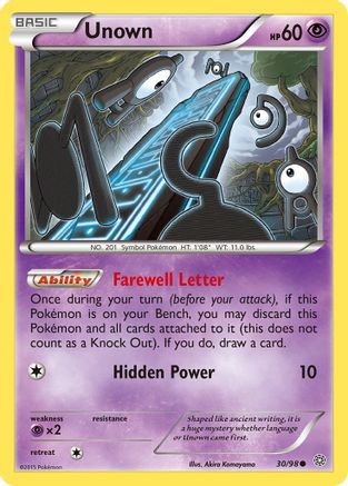 Unown 030/98  - Reverse Holofoil XY  Ancient Origins - Common
