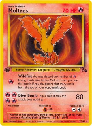 Moltres (27) 027/62  - 1st Edition Fossil - Rare