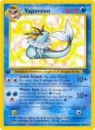 Vaporeon (28) 028/64  - 1st Edition Jungle - Rare