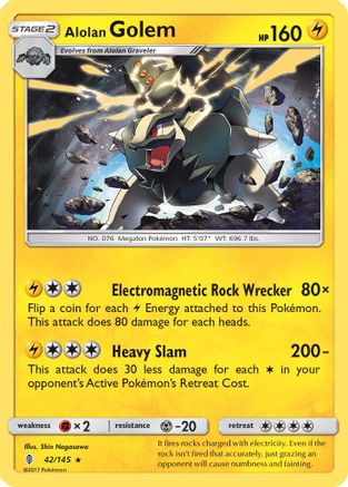 Alolan Golem 042/145  - Holofoil SM  Guardians Rising - Holo Rare