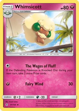 Whimsicott 091/145  - Reverse Holofoil SM  Guardians Rising - Uncommon