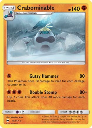 Crabominable 074  - Reverse Holofoil SM  Burning Shadows - Rare