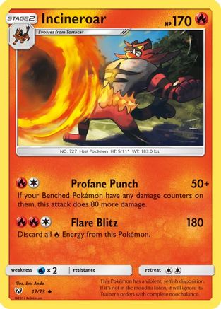 Incineroar 017/73  - Reverse Holofoil Shining Legends - Uncommon