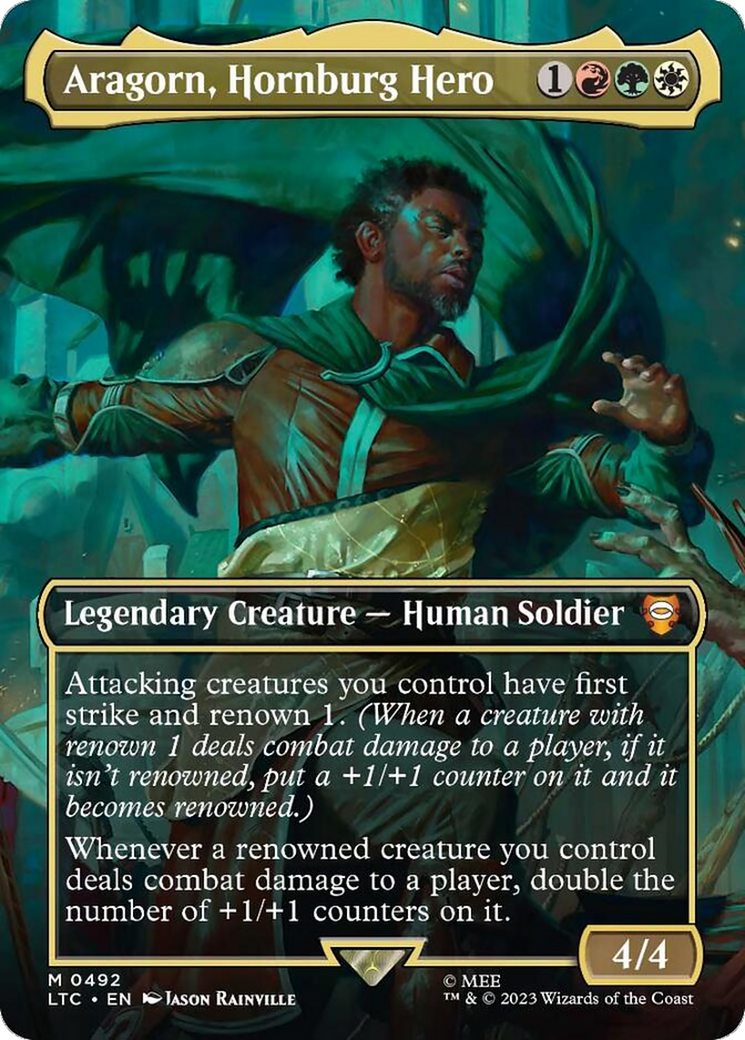 Aragorn, Hornburg Hero (Borderless) (LTC-492) - Tales of Middle-earth Commander (Borderless) Foil