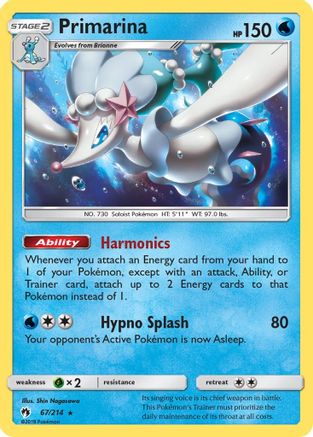 Primarina 067/214  - Reverse Holofoil SM  Lost Thunder - Rare