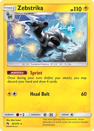 Zebstrika 082/214  - Reverse Holofoil SM  Lost Thunder - Rare