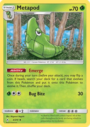 Metapod 003/214  - Reverse Holofoil SM  Unbroken Bonds - Uncommon