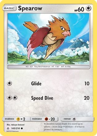 Spearow 145/214  - Reverse Holofoil SM  Unbroken Bonds - Common