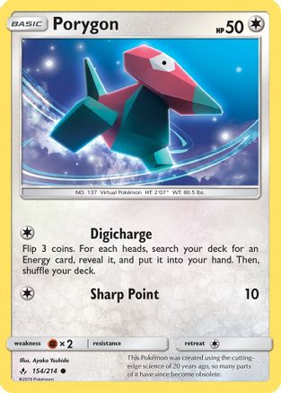 Porygon (154) 154/214  - Reverse Holofoil SM  Unbroken Bonds - Common