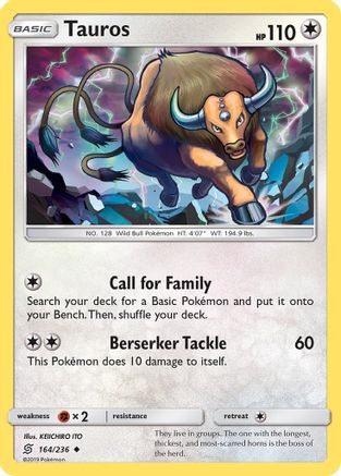 Tauros 164/236  - Reverse Holofoil SM  Unified Minds - Uncommon