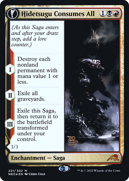 Hidetsugu Consumes All (PRE-221S) - Kamigawa: Neon Dynasty Promos: (fandfc, enchantment) Foil