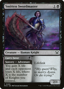 Smitten Swordmaster // Curry Favor⁣ - Commander: March of the Machine⁣ (Common)⁣ [268]