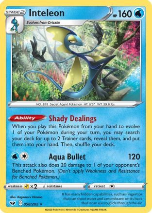 Inteleon (058) 058/202  - Holofoil SWSH01 Sword & Shield Base Set - Holo Rare
