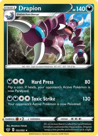 Drapion 122/202  - Reverse Holofoil SWSH01 Sword & Shield Base Set - Rare