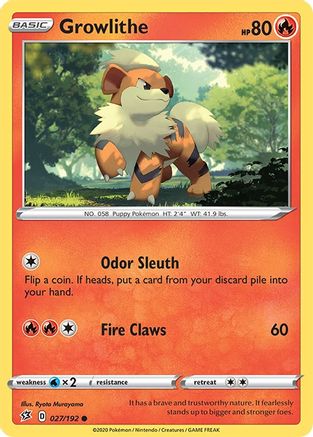 Growlithe 027/192  - Reverse Holofoil SWSH02 Rebel Clash - Common