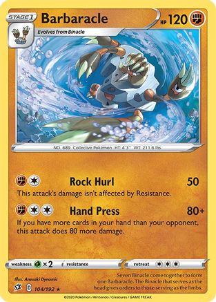 Barbaracle 104/192  - Reverse Holofoil SWSH02 Rebel Clash - Rare