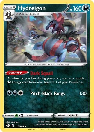 Hydreigon 110/189  - Reverse Holofoil SWSH03 Darkness Ablaze - Rare