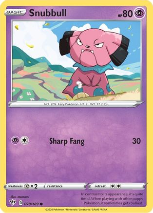 Snubbull 070/189  - Reverse Holofoil SWSH03 Darkness Ablaze - Common