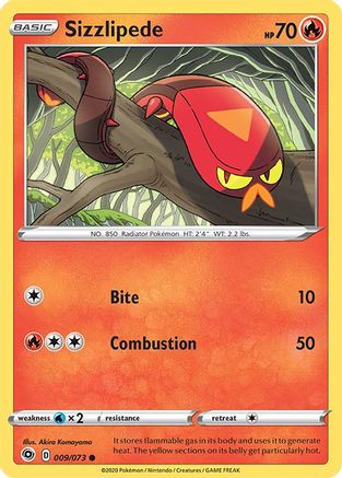 Sizzlipede 009/73  - Reverse Holofoil Champions Path - Common
