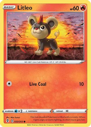Litleo 022/203  - Reverse Holofoil SWSH07 Evolving Skies - Common