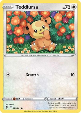 Teddiursa 126/203  - Reverse Holofoil SWSH07 Evolving Skies - Common