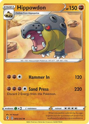 Hippowdon 085/203  - Reverse Holofoil SWSH07 Evolving Skies - Uncommon