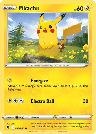 Pikachu 049/203  - Reverse Holofoil SWSH07 Evolving Skies - Common