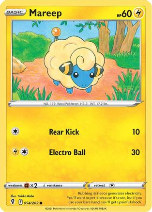 Mareep 054/203  - Reverse Holofoil SWSH07 Evolving Skies - Common