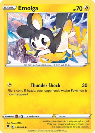 Emolga 057/203  - Reverse Holofoil SWSH07 Evolving Skies - Common