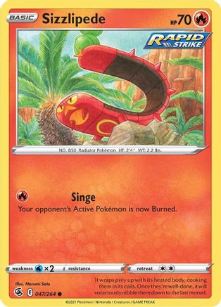 Sizzlipede (47) 047/264  - Reverse Holofoil SWSH08 Fusion Strike - Common