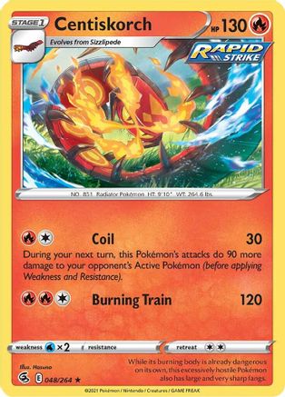 Centiskorch (48) 048/264  - Reverse Holofoil SWSH08 Fusion Strike - Rare