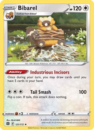 Bibarel 121/172  - Reverse Holofoil SWSH09 Brilliant Stars - Holo Rare