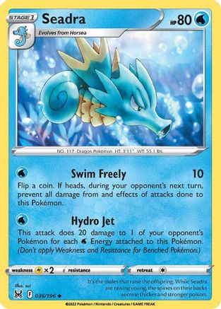 Seadra 036/196  - Reverse Holofoil SWSH11 Lost Origin - Uncommon