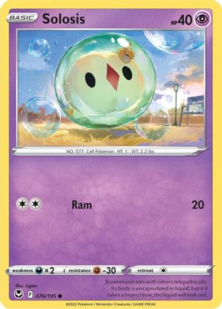 Solosis 076/195  - Reverse Holofoil SWSH12 Silver Tempest - Common