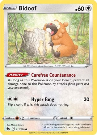 Bidoof 111/159  Crown Zenith - Common