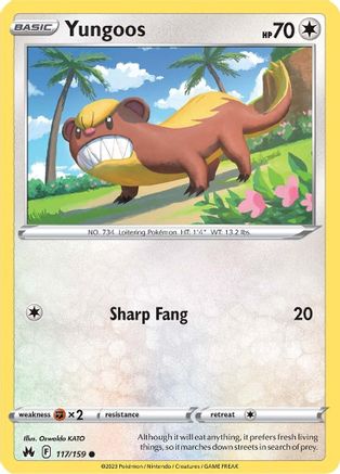 Yungoos 117/159  - Reverse Holofoil Crown Zenith - Common