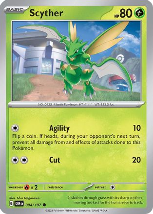 Scyther 004/197  - Reverse Holofoil SV03 Obsidian Flames - Common