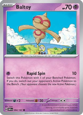 Baltoy 094/197  - Reverse Holofoil SV03 Obsidian Flames - Common