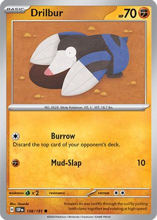 Drilbur 108/191  - Reverse Holofoil SV08 Surging Sparks - Common