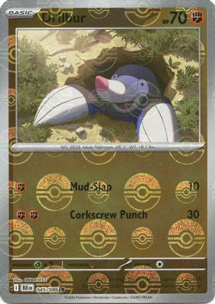 Drilbur (Poke Ball Pattern) 045/086  - Holofoil SV Black Bolt - Common