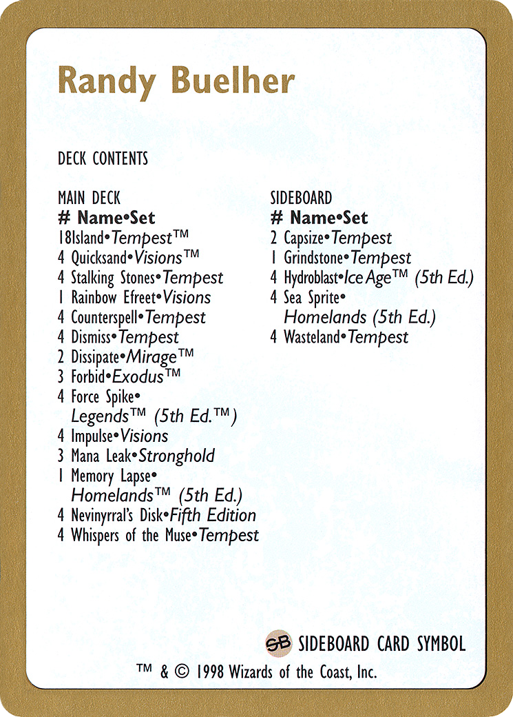 Randy Buehler Decklist (WCD-) - World Championship Decks 1998