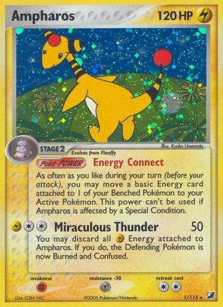 Ampharos 001  - Reverse Holofoil Unseen Forces - Holo Rare