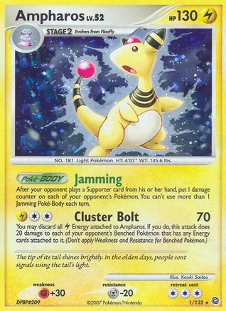Ampharos 001  - Reverse Holofoil Secret Wonders - Holo Rare