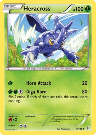 Heracross 008  - Reverse Holofoil Boundaries Crossed - Uncommon
