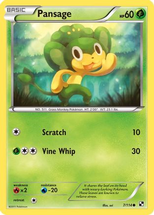 Pansage 007  - Reverse Holofoil Black and White - Common