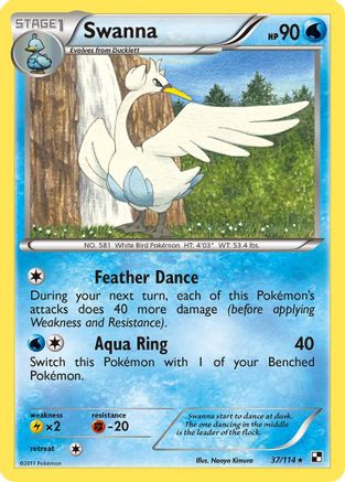 Swanna 037  - Reverse Holofoil Black and White - Rare